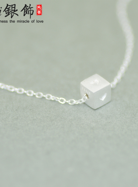 s925银项链女士纯银块爱心形日韩