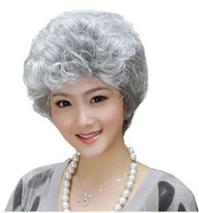 中老年花白假发 短卷发 女 慈祥妈妈银白色 舞台表演老奶奶老太太