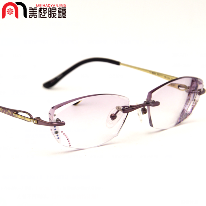 韩国无框切边镶钻高档近视眼镜