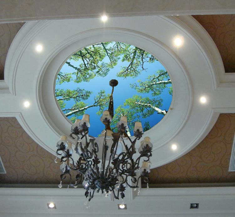 大型壁画厨房客厅大堂风景树林无纺布壁纸现代天顶天花板吊顶墙纸