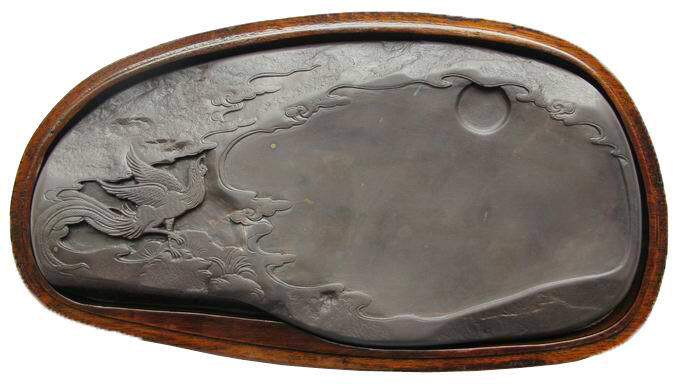 手工雕文房四宝 坑仔岩 凤凰朝日端砚 石眼 26.8cmx13.5cmx2.7cm