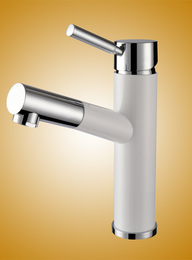 FOREST洗脸盆水龙头冷热 全铜欧式台上盆旋转面盆白色烤漆龙头