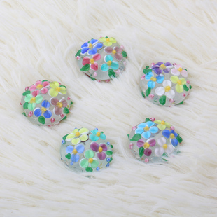 日式琉璃珠 扁圆外切花穆拉诺琉璃XK051