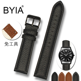 超柔软男女士款 牛皮防水机械手表带18 22mm黑色扣 真皮表带