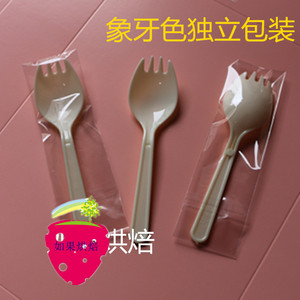 塑料一次性勺子 叉勺 一体水果蛋糕叉 独立包装甜品勺刀叉餐具