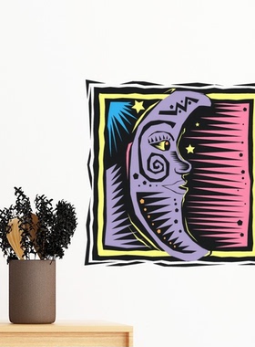 紫色月亮墨西哥文化墙贴纸教室宿舍背景墙卧室装饰画可移除贴画