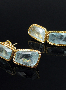 镶天然海蓝宝石女士耳坠生日礼物