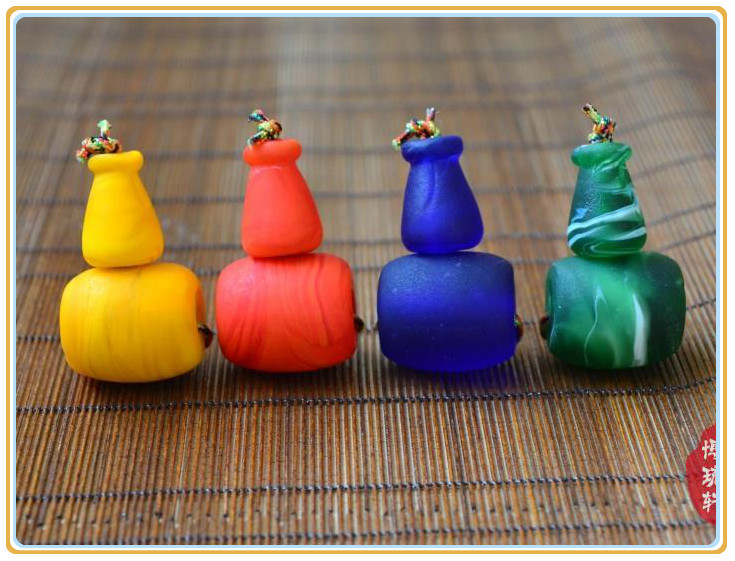 纯手工琉璃三通佛塔红黄蓝绿佛头金刚星月配件散珠藏式搅胎红色