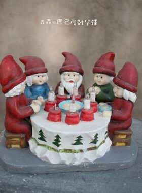 外贸出口圣诞节彩绘树脂美式乡村晚餐圣诞老人小矮人装饰家居摆件