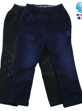 海威迩童装女童秋冬清仓中大童夹绒裤弹力牛仔夹绒里长裤124604