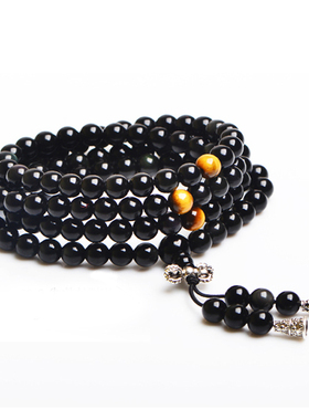 天然黑曜石多层手串