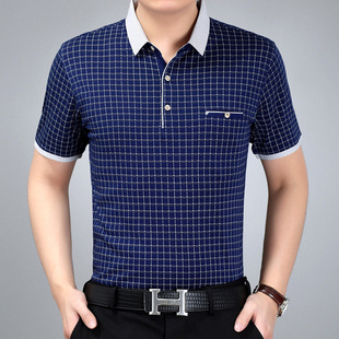 丝光棉男士 中年男装 爸爸装 夏装 薄款 短袖 翻领polo上衣服夏季 t恤衫