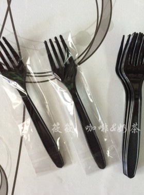一次性塑料餐叉 6寸蛋糕叉 黑色大叉 独立包装 15cm 100只