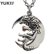 YUKI men Thai silver pendant 925 Silver necklace Crescent Moon Wolf Boy accessories clavicle chain vintage silver jewelry