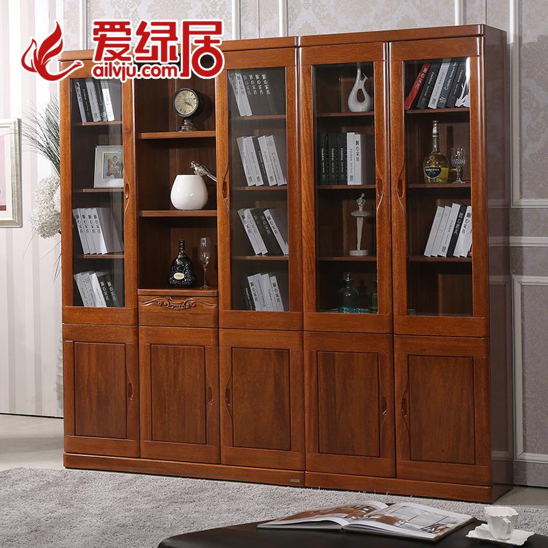 简约欧式实木两门三门五门组合书柜 中式海棠木书房家具