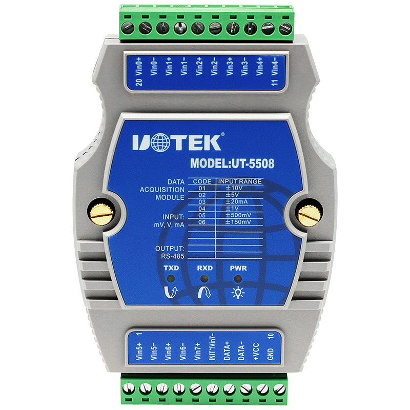 宇泰 UT-5508 模拟量输入模块8通道转换器 数字量输入转485转换器