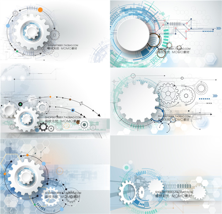 A3413矢量抽象科技齿轮点与线几何背景图 AI设计素材