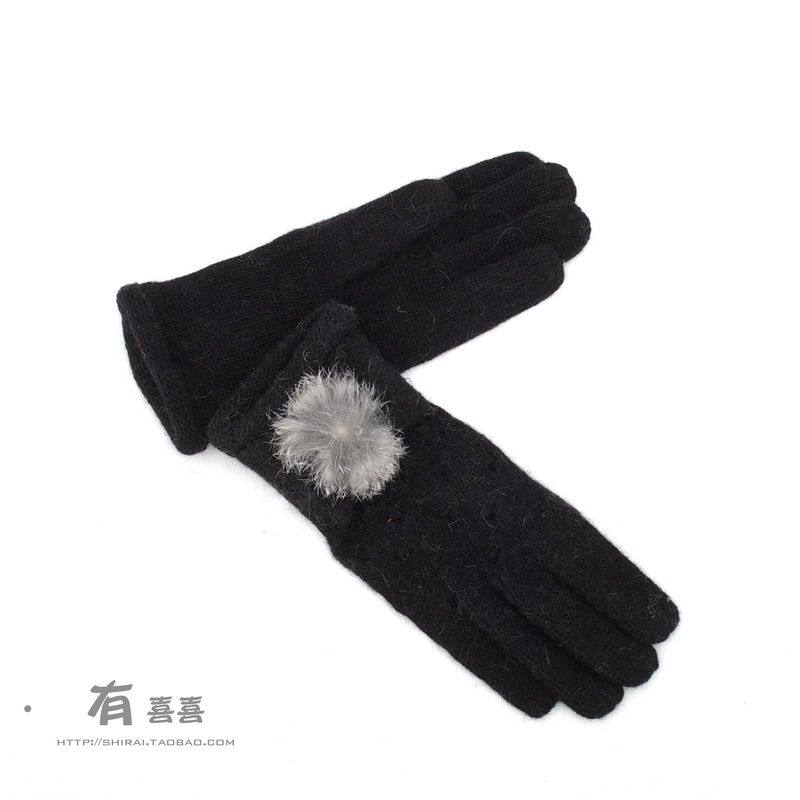 白井 女兔羊毛针织手套 C6094 手套 冬 手套 女 毛线手套 可爱