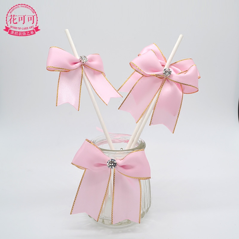 粉色水钻蝴蝶结 甜品台女孩周岁满月布丁瓶装饰甜美布置生日婚礼