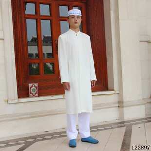 新款礼拜服男装回族春夏滑料服装立领薄款中长款开衫服饰回民外套