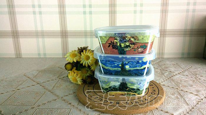 出口韩国欧洲骨瓷保鲜套装保鲜碗保鲜盒密封微波冰箱适 梵高名画