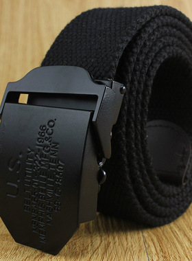 黑色us 户外休闲百搭 能加长 帆布腰带 韩版编织布皮带 男士加厚
