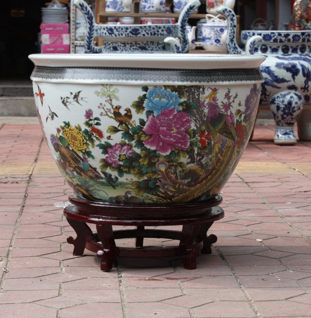 景德镇陶瓷鱼缸手绘青花养鱼盆书画缸荷花缸睡莲碗莲缸水族箱21