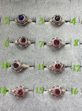 尼泊尔天然925银花边石榴石戒指