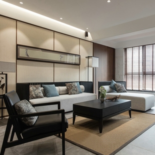 天川之页 贵妃客厅转角布艺沙发组合 全实木沙发水曲柳现代中式