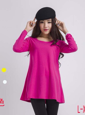 秋新款韩版女纯棉大码宽松长袖T恤A字版中长款胖MM打底衫上衣显瘦