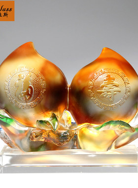 班德拉斯送给80大寿老人生日礼物福寿桃琉璃祝贺寿摆件送礼佳品