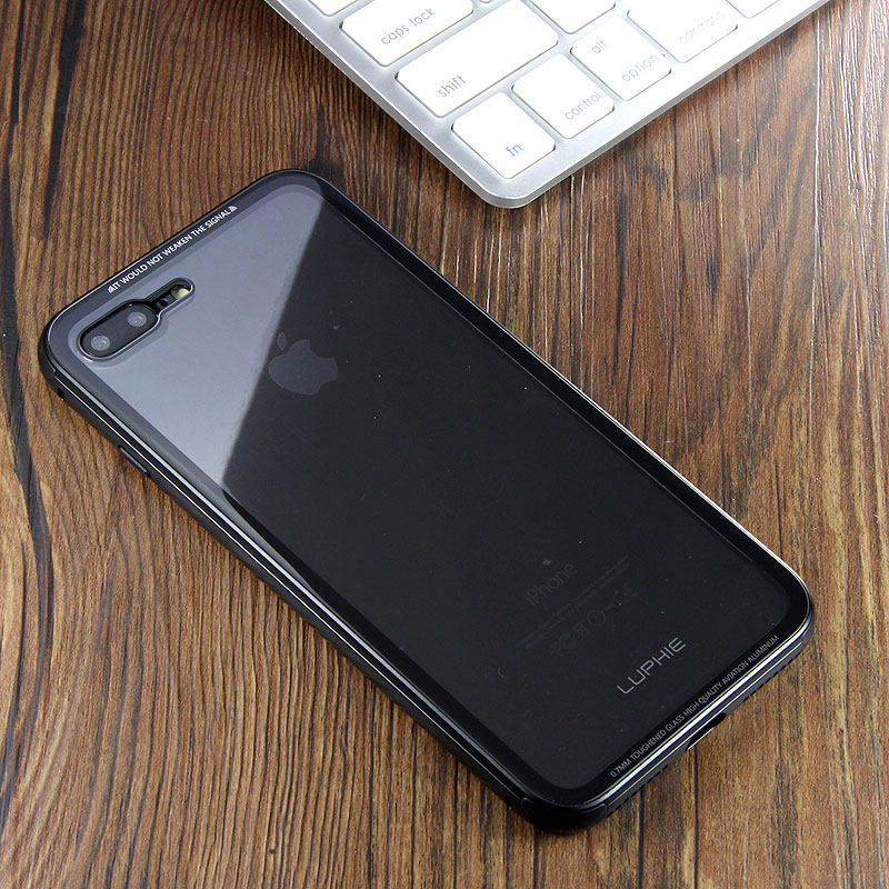 Luphie iGlass Airframe Aluminum Bumper Air Barrier Tempered Glass Back Case Cover for Apple iPhone 7 & iPhone 7 Plus