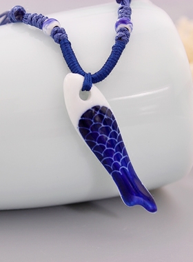 国庆节陶瓷中长款手工编织吊坠