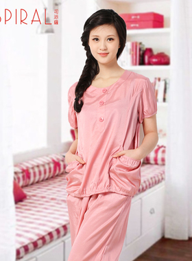SPIRAL/司派罗2016春夏新品睡衣女 女短袖中裤套装休闲装