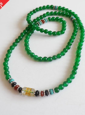 佛珠绿玛瑙粉晶玉石手链