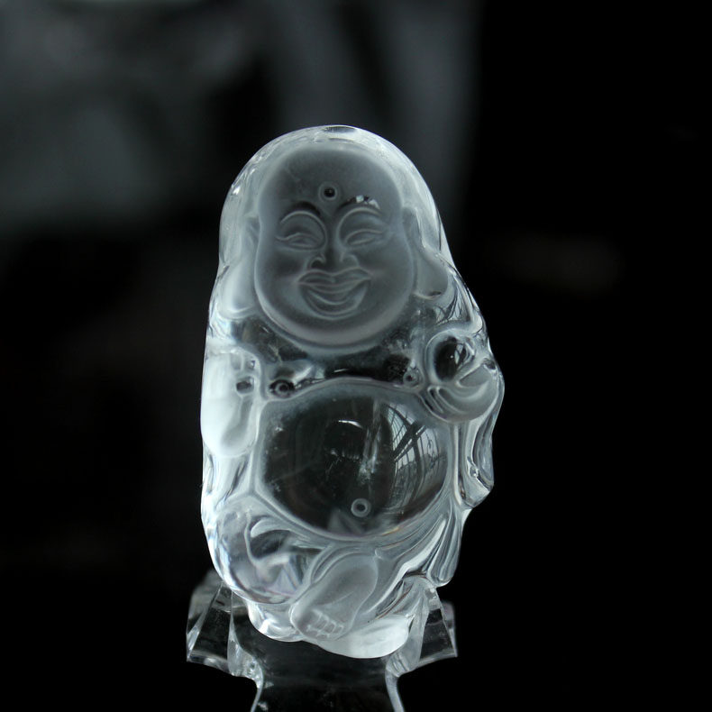 水玉冰魄 天然白水晶吊坠 白水晶佛公挂件项链 笑佛自在佛毛衣链