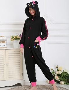 黑色KT猫可爱卡通动物连体情侣睡衣男女家居服套装女生长袖onesie