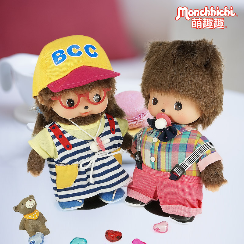 Monchhichi萌趣趣娃娃連帽冬裝蕾絲大衣眼鏡衛衣女孩玩偶公仔S號