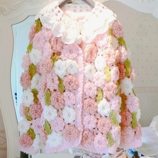 外套 vintage森女复古重工手工钩花马海毛女毛衣开衫 春季 新款