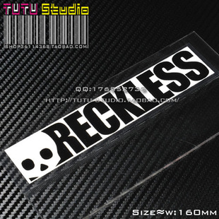 TUTU圖圖車貼-RECKLESS乐队 潮牌骷髅 B款 汽车侧窗贴纸 反光贴