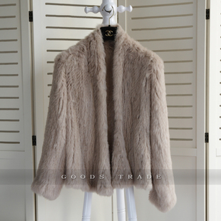 外套长袖 出口品质加密纯手工编织兔毛皮草开衫 双面带毛 款 2025冬季