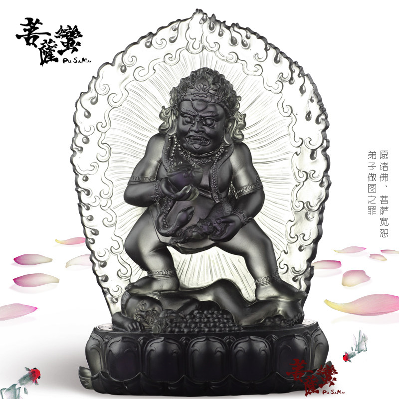 尼泊尔模制琉璃黑财神像 藏传大黑天藏密财神王黑财神 五路财神