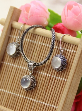 手工饰品镶嵌月光石耳环复古吊坠