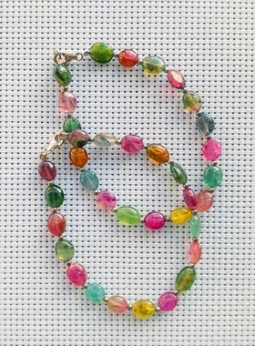 艳丽风蛋形红黄绿西瓜纯银手链