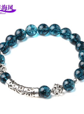 千寻海风 醉蓝蓝水晶S925银饰手链 原创手工水晶手串 时尚中国风