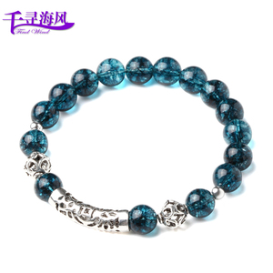 千寻海风 醉蓝蓝水晶S925银饰手链 原创手工水晶手串 时尚中国风