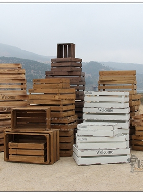 复古木箱子长方形大号实木储物收纳箱定做小木箱陈列装饰旧木框箱