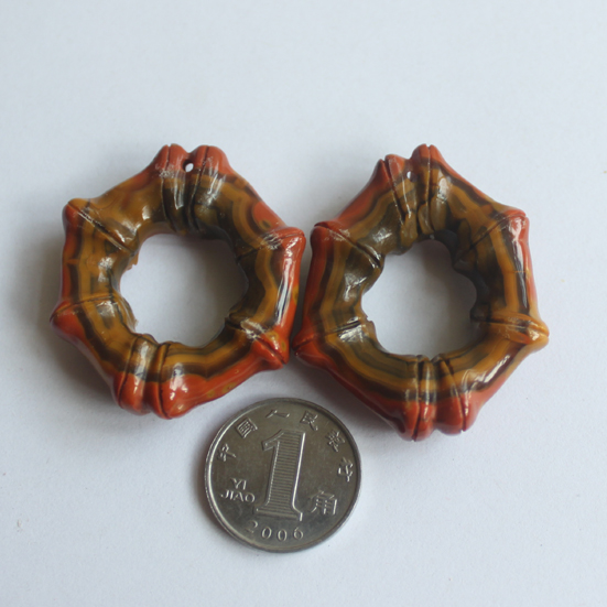 战国红玛瑙情侣竹节多色缠丝吊坠