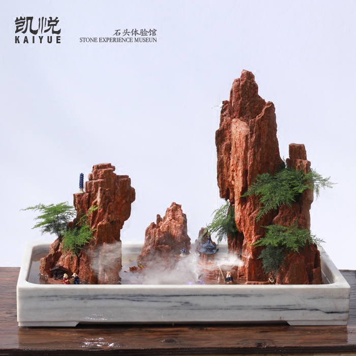 红色真石头假山盆景家居装饰风水摆件流水靠山石鱼缸造景奇石定制,家居饰品,装饰摆件,淘宝优惠券,粉丝福利购,淘宝优惠卷