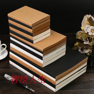 32K裸装开复古欧式空白裸线牛皮纸道林速写本素描16K笔记本子可印